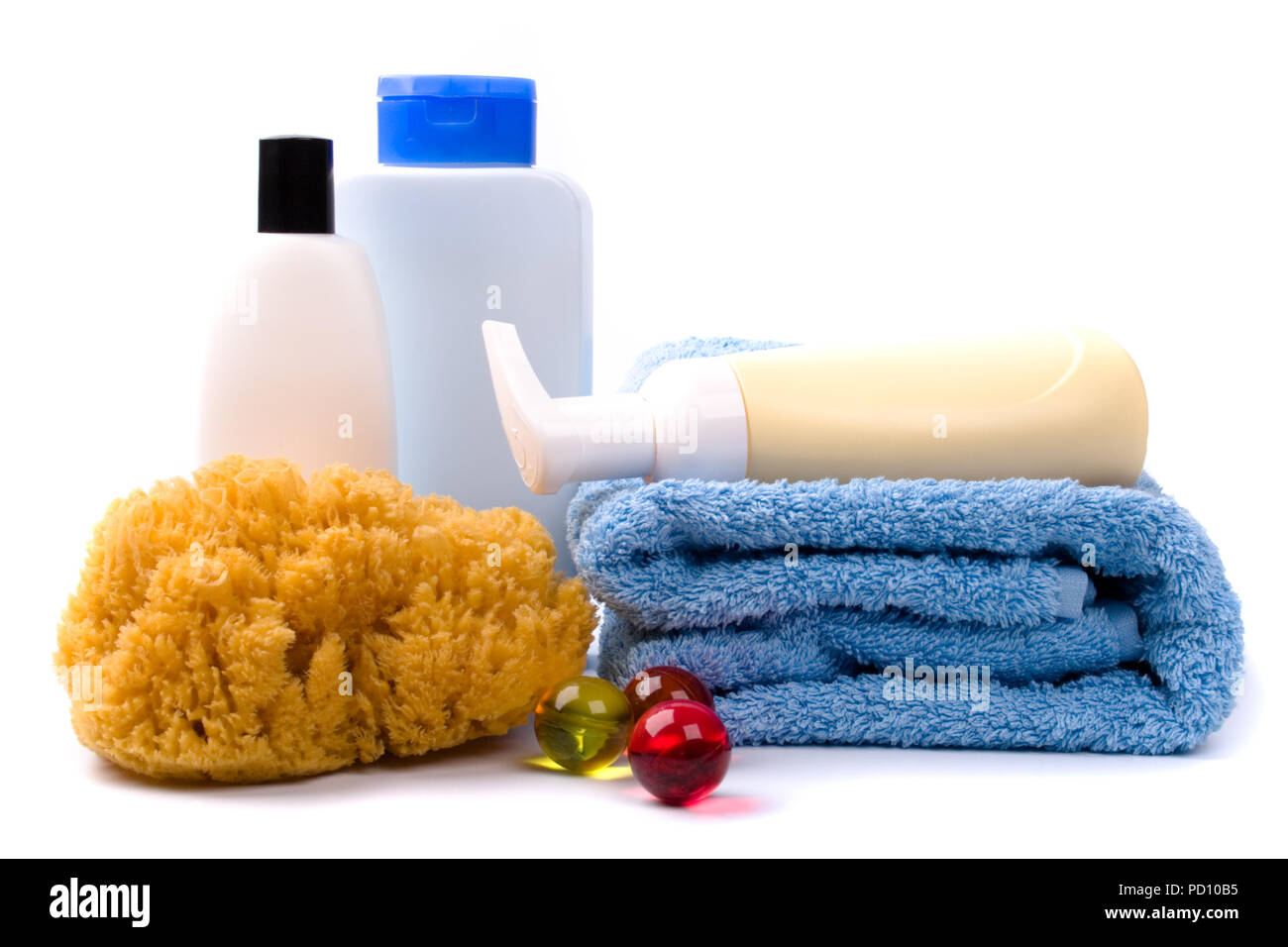body care products and towel on white background PD10B5