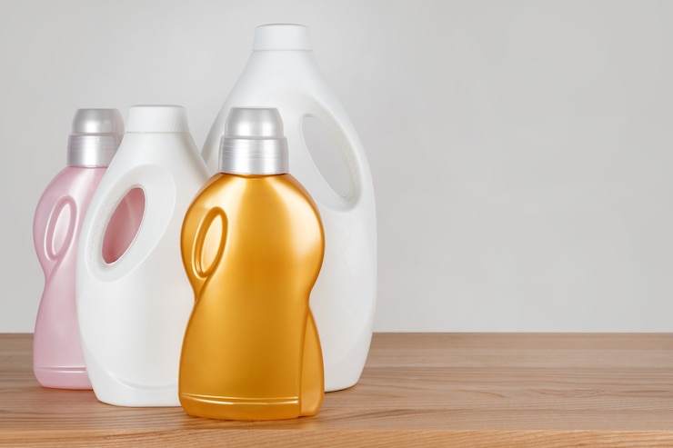 bottles detergent fabric softener wooden table containers cleaning products liquid detergent conditioner 99272 3972 1