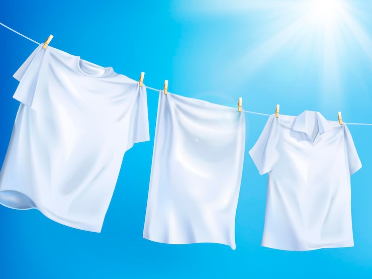 bright white clothes hanging out washing line isolated clear blue sky 3d illustration 317810 2419