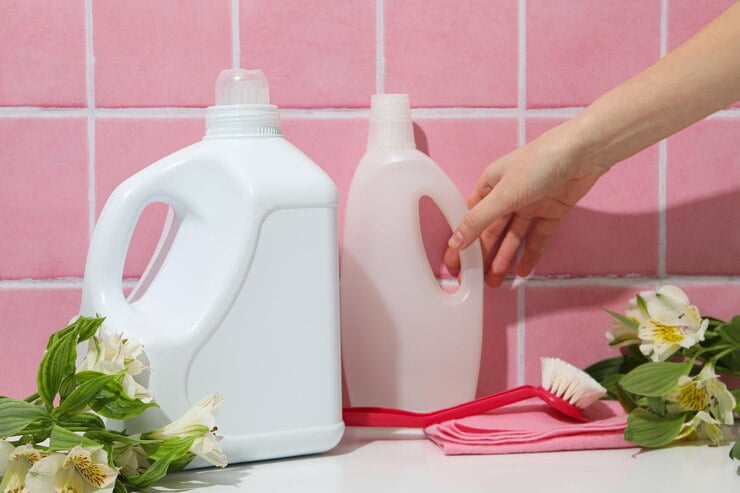 فروش مایع لباسشویی مخصوص لباس های مشکی با حفظ رنگ 3 detergents with fresh flowers pinkxabackground 185193 157310 1
