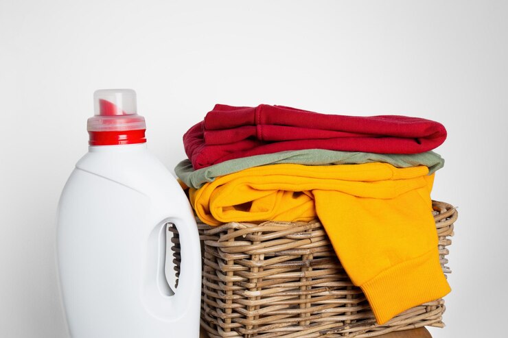 laundry basket with colorful clothes detergent bottle 410521 1724