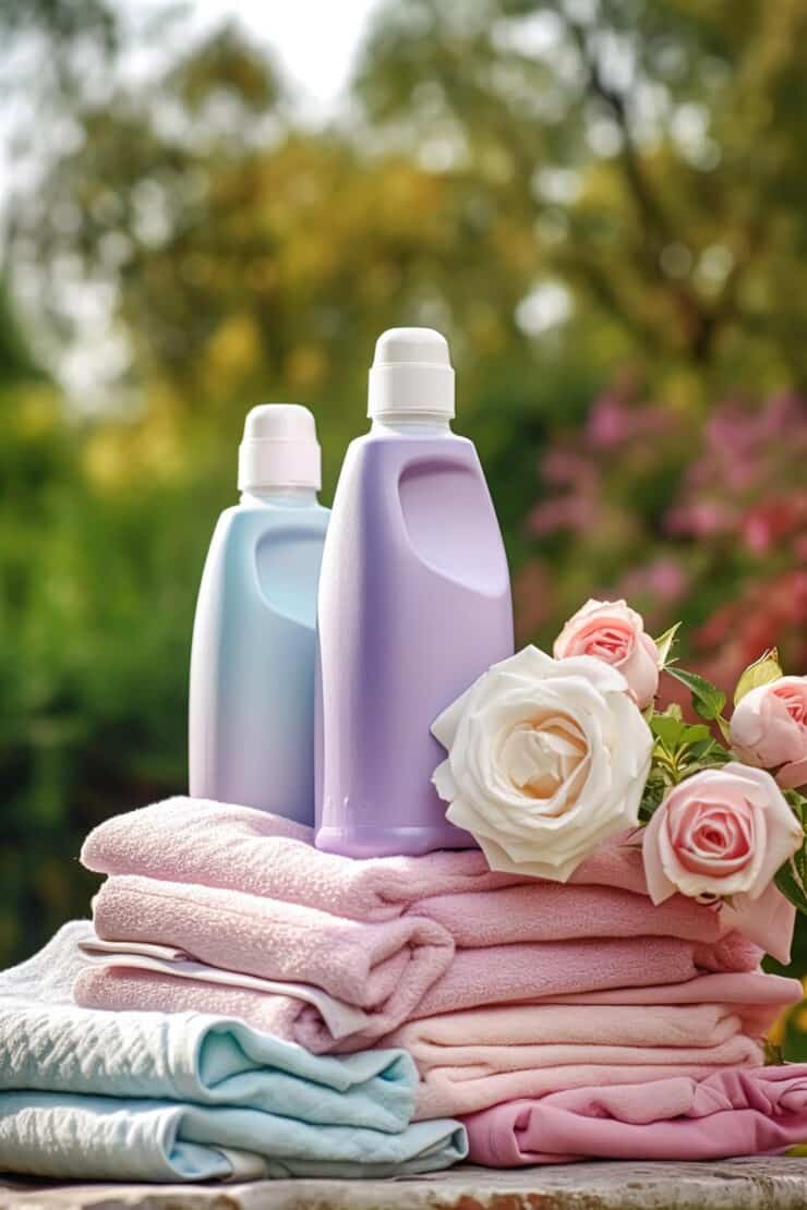 laundry housekeeping homemaking clean folded clothes detergent conditioner bottles garden country cottage style generative ai 360074 69073 1 1