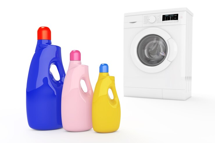 modern washing machine with colour detergent bottles white background 3d rendering 476612 3115