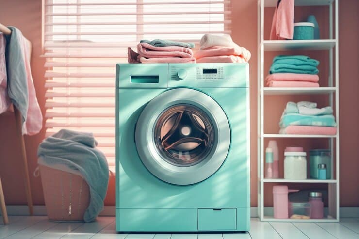 فروش عمده مایع لباسشویی جدید با فناوری روز دنیا 3 view laundry room with washing machine retro colors 23 2151176279 1